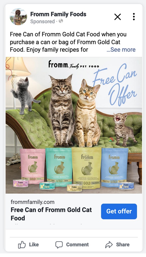 Facebook ad preview Free Can Offer Gold Cat Full Line - cat family on the couch