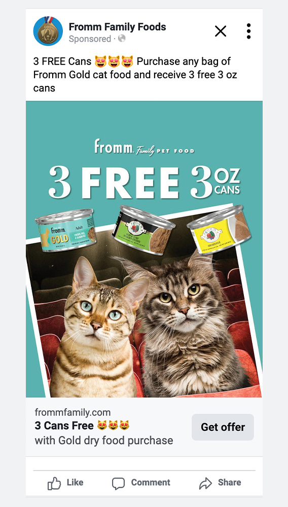 Facebook ad preview Free Can Offer Gold Cat Full Line - cat family on the couch